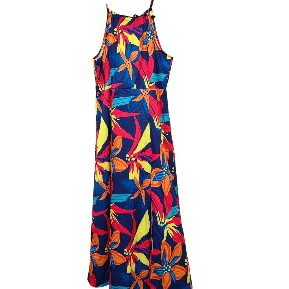 SHEIN Womens‎ Abstract Tropical Print Maxi Dress Multicolor Size L 8/10
